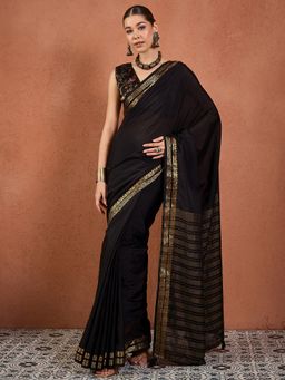 Sareemall - Black Silk Woven Tassels Saree With Unstitched Blouse