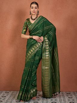 Sareemall - Green Silk Woven Tassels Saree With Unstitched Blouse