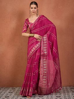 Sareemall - Pink Silk Woven Tassels Saree With Unstitched Blouse