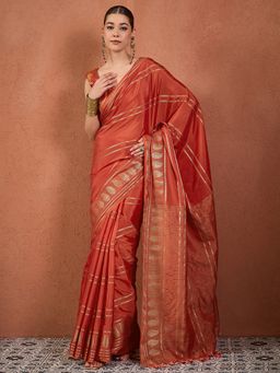 Sareemall - Orange Silk Woven Tassels Saree With Unstitched Blouse