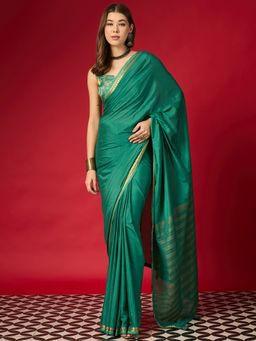Sareemall - Teal Silk Woven Tassels Saree With Unstitched Blouse