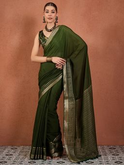 Sareemall - Green Silk Woven Tassels Saree With Unstitched Blouse