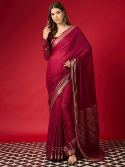 Sareemall - Magenta Silk Woven Tassels Saree With Unstitched Blouse