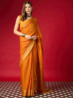 Sareemall - Orange Silk Woven Checks Saree With Unstitched Blouse