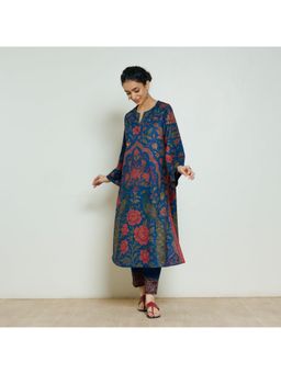 Rustorange - Blue Floral Printed Kurta With Pant