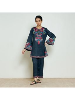Rustorange - Kashmira Charcoal Printed Wollen Co-Ord Set