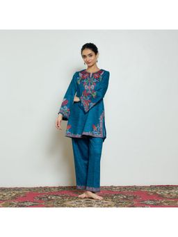 Rustorange - Kashmira Teal Printed Wollen Co-Ord Set