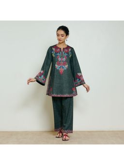 Rustorange - Kashmira Green Printed Wollen Co-Ord Set