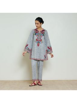 Rustorange - Kashmira Grey Printed Wollen Co-Ord Set