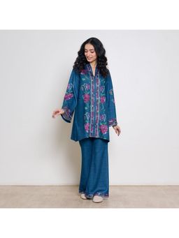 Rustorange - Women Teal Floral Printed Co-Ord Set