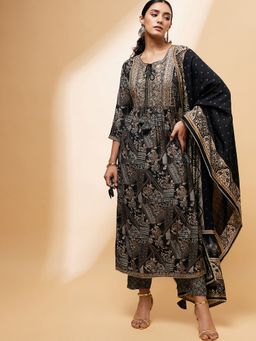 CHETI - Women Black Embroidered Kurta With Pant and Dupatta