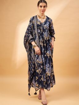 CHETI - Women Blue Floral Printed Kurta With Pant and Dupatta