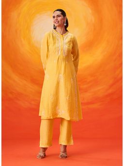 Lakshita - Yellow Embroidered Straight Kurta with Pant