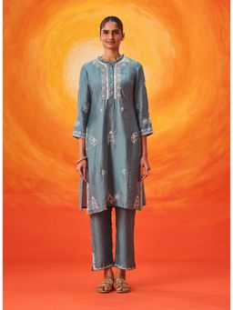 Lakshita - Blue Embroidered Straight Kurta with Pant