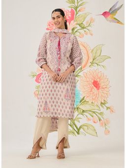 Lakshita - Cream Floral Printed Organza Kurta With Pant and Dupatta