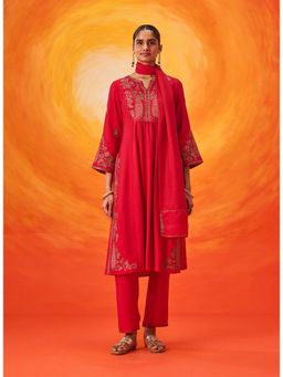 Lakshita - Red Zari Embroidered Kurta With Pant and Dupatta
