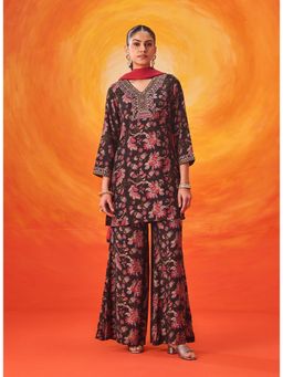 Lakshita - Black Floral Printed Kurta With Palazzo and Dupatta