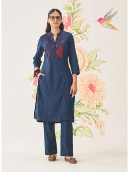Lakshita - Navy Blue Embroidered Kurta With Pant
