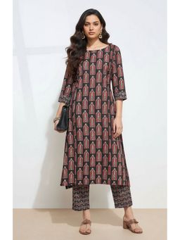 Shaily - Black Pure Cotton Printed Straight Kurta With Pant