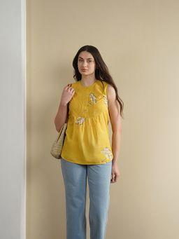 Pink Fort - Cotton Yellow Floral Regular Top