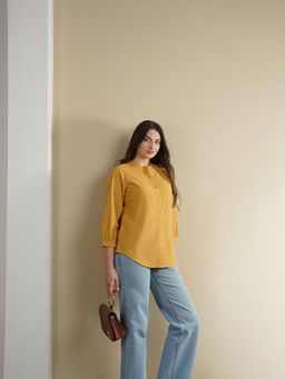 Pink Fort - Linen Blend Solid Regular Yellow Top