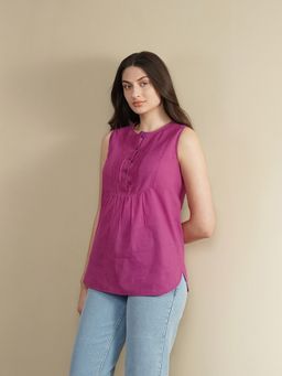 Pink Fort - Cotton Solid Regular Pink Top