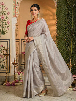 Akhilam - Women Grey Viscose Woven Saree with Unstitched Blouse
