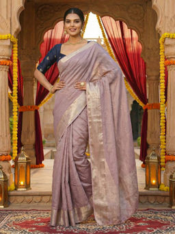 Akhilam - Women Mauve Viscose Woven Saree with Unstitched Blouse
