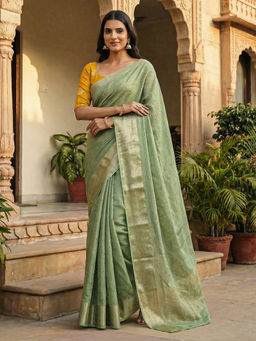 Akhilam - Women Blue Viscose Woven Saree with Unstitched Blouse