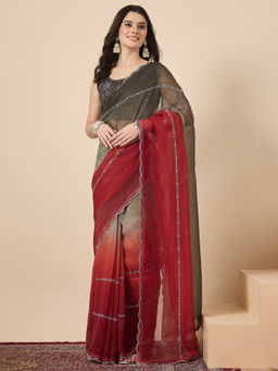 Sareemall - Women Chiffon Maroon Embellished Saree With Unstitched Blouse