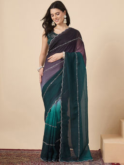 Sareemall - Women Chiffon Purple Embellished Saree With Unstitched Blouse