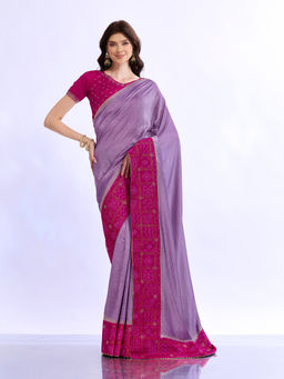 Akhilam - Women Lavender Silk Embellished Saree with Unstitched Blouse