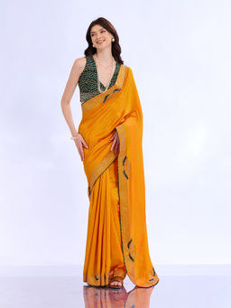 Akhilam - Women Yellow Silk Embroidered Saree with Unstitched Blouse