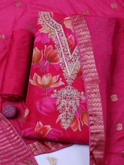 MEENA BAZAAR - Cotton Pink Unstitched Kurta with Bottom and Dupatta