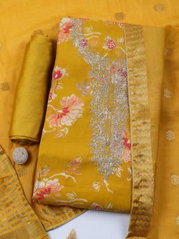 MEENA BAZAAR - Floral Mustard Unstitched Kurta with Bottom and Dupatta