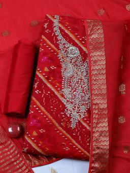 MEENA BAZAAR - Red Unstitched Kurta with Bottom and Dupatta