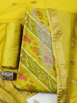 MEENA BAZAAR - Unstitched Green Kurta with Bottom and Dupatta