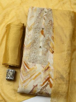 MEENA BAZAAR - Embroidered Mustard Unstitched Kurta with Bottom and Dupatta