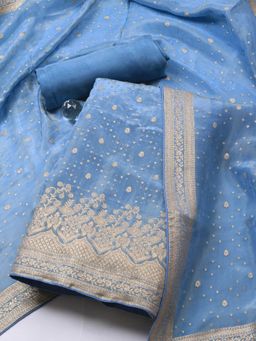 MEENA BAZAAR - Embroidered Art Silk Blue Unstitched Kurta with Bottom and Dupatta
