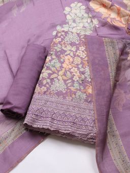 MEENA BAZAAR - Printed Muslin Lavender Unstitched Kurta with Bottom and Dupatta