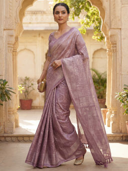 Sareemall - Lavender Cotton Lavendar Woven Saree With Unstitched Blouse