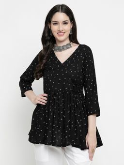 Aayusika - Rayon Black Dot Printed Top