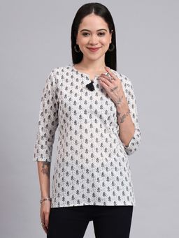 Aayusika - Women Cream Cotton Printed Top