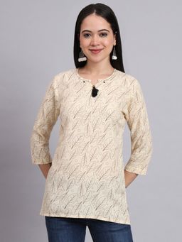 Aayusika - Beige Cotton Printed Top