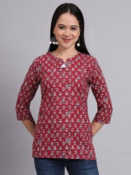 Aayusika - Maroon Cotton Printed Top
