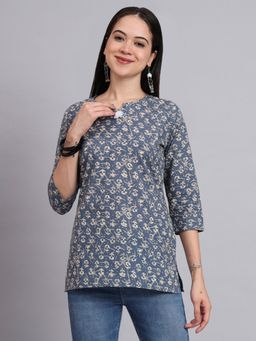 Aayusika - Blue Cotton Printed Top