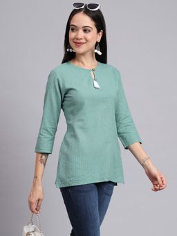 Aayusika - Green Cotton Stripes Top