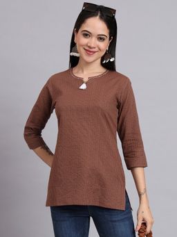 Aayusika - Brown Cotton Stripes Top