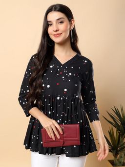 Aayusika - Women Rayon Printed Black Top