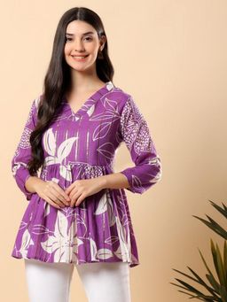 Aayusika - Purple Cotton Lurex Printed Top